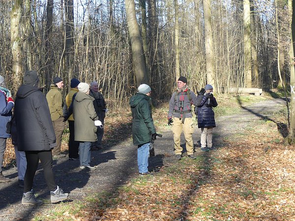 Vogelkundliche Specht-Wanderung in Bad Nauheim: 
Mirko Franz gibt Informationen zu den  vorkommenden Spechtarten und deren Lebensweise